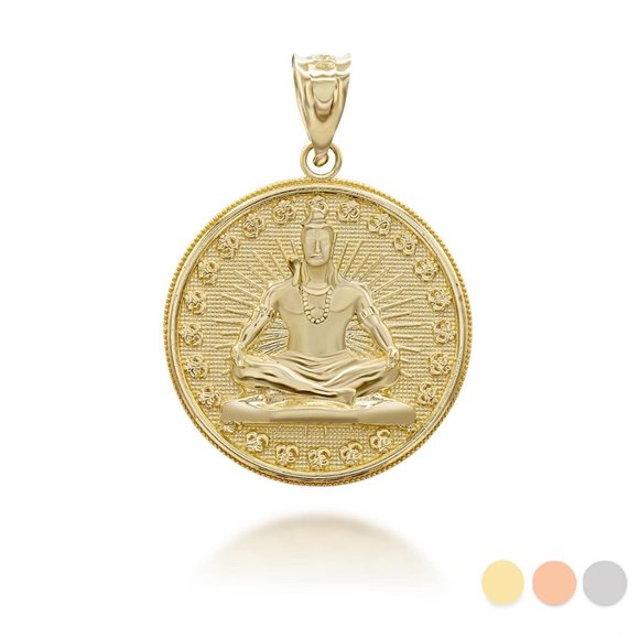 10k Solid Gold Lord Shiva Coin Pendant Charm - Yellow, Rose, or White